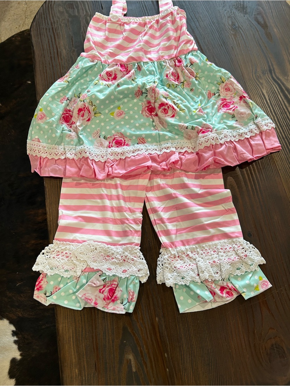 Girls' Pink & Mint Floral Ruffle Pajama Set
